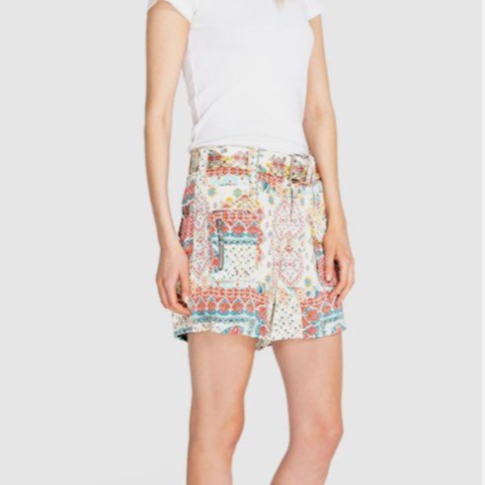 Johnny Was JOHNNY IVAS MICK SATIN SHORTS Floral women’s size 8 Cargo w/belt
